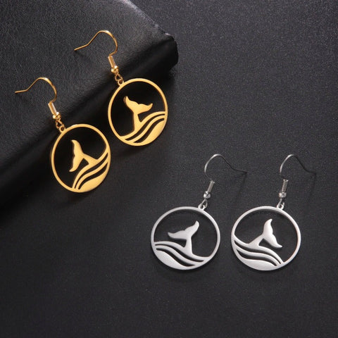  Whale Tail Earrings with Wave | Ocean-inspired Jewelry  - Tecwwa