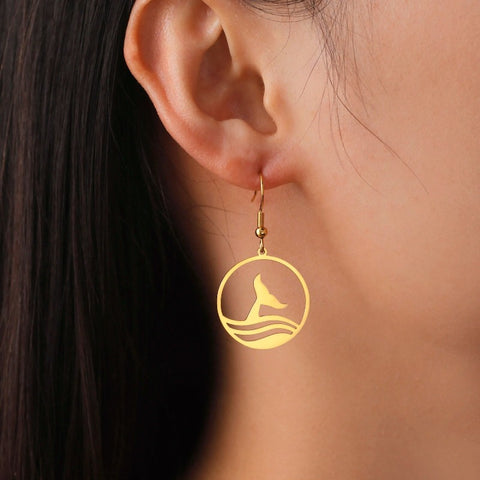  Whale Tail Earrings with Wave | Ocean-inspired Jewelry  - Tecwwa