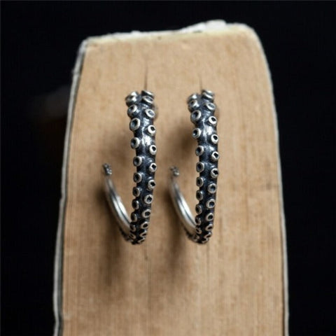 Get Online To Octopus Tentacle Silver Hoop Earrings - Tecwwa