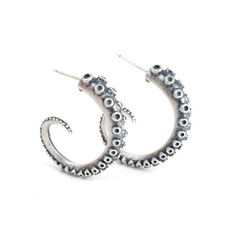 Get Online To Octopus Tentacle Silver Hoop Earrings - Tecwwa