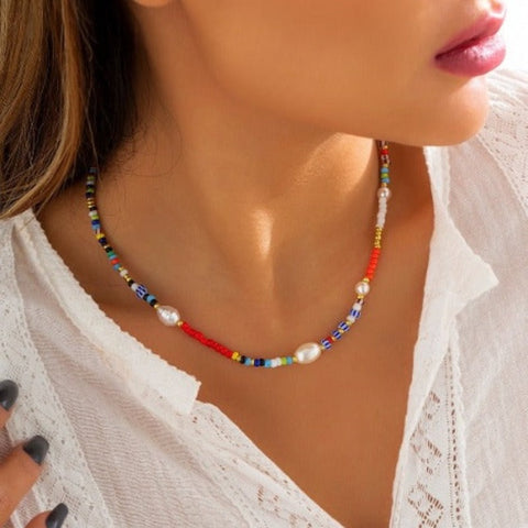 Bead Choker Necklace Colorful Bead Necklace Beach - Tecwwa