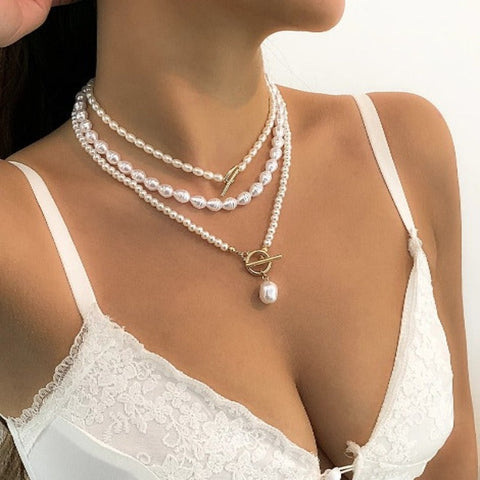 Women's Pearl Strand heart Necklaces - Hearts - Tecwwa