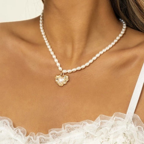 Women's Pearl Strand heart Necklaces - Hearts - Tecwwa