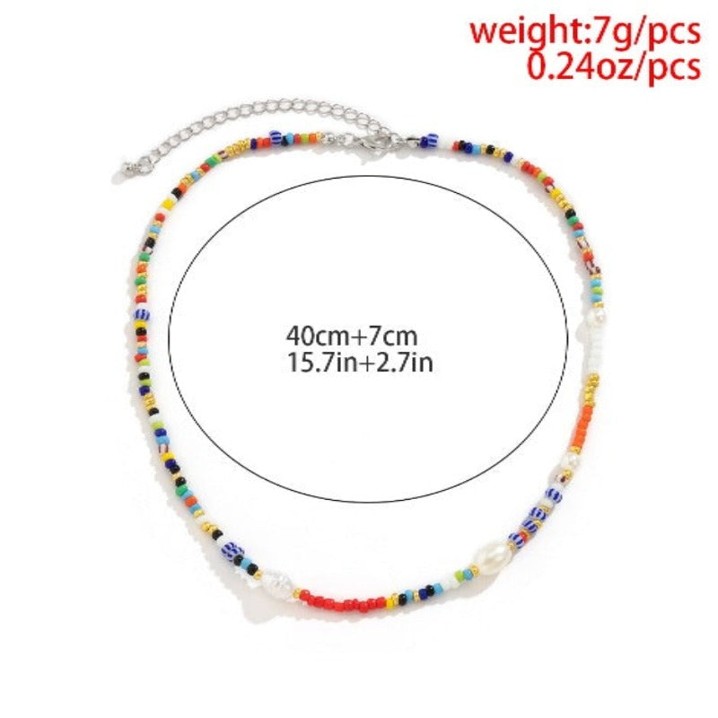 Bead Choker Necklace Colorful Bead Necklace Beach - Tecwwa