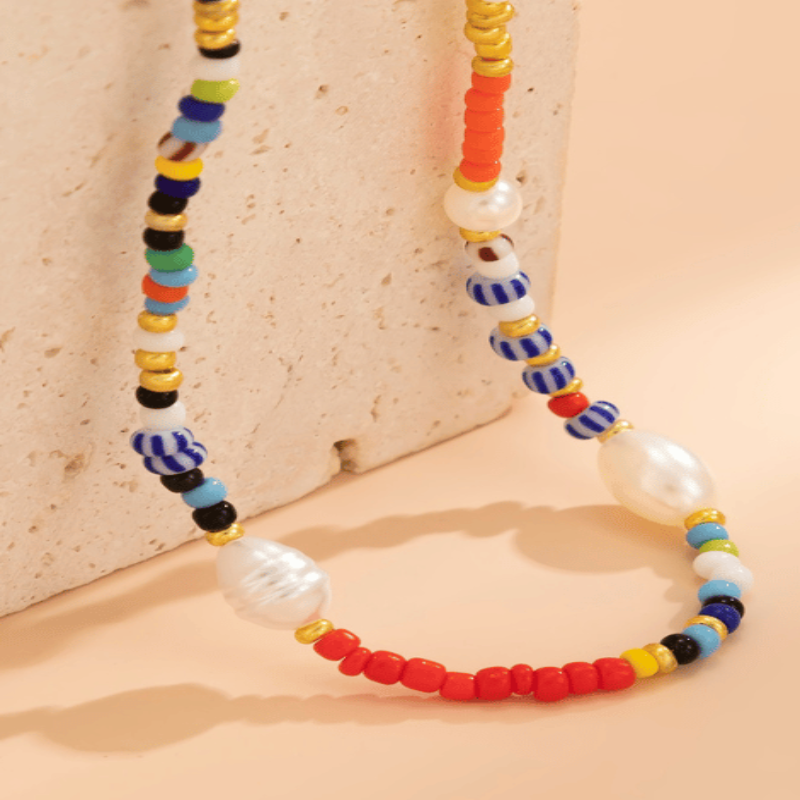 Bead Choker Necklace Colorful Bead Necklace Beach - Tecwwa