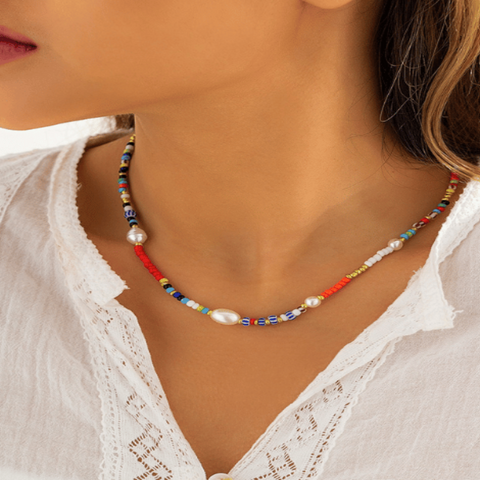 Bead Choker Necklace Colorful Bead Necklace Beach - Tecwwa