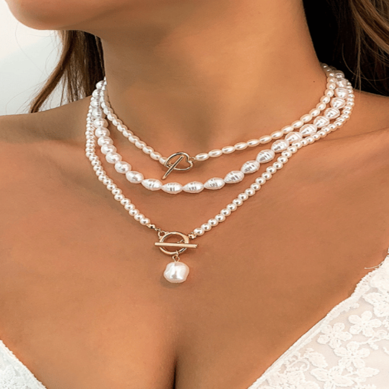 Women's Pearl Strand heart Necklaces - Hearts - Tecwwa